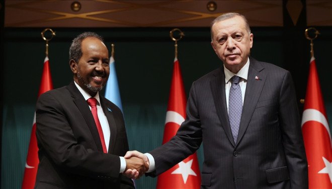 Hassan Sheikh and Erdogan Hassan Sheikh and Erdogan in an official meeting