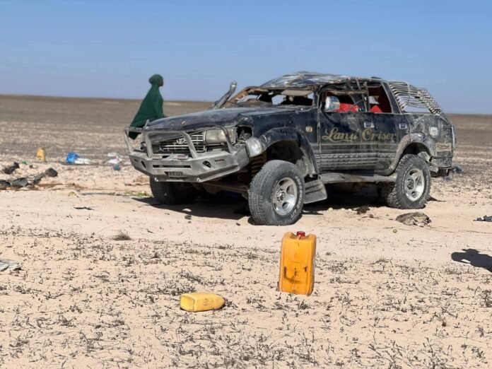 Landcruiser (Leylo Calaawi) destroyed in roadside bomb blast in Middle Shabelle